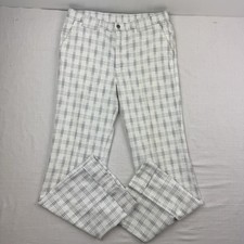 Vintage 1970s Wright Bootcut Bell Bottom Pants Adult 32x30 White Plaid Cuffs Hip