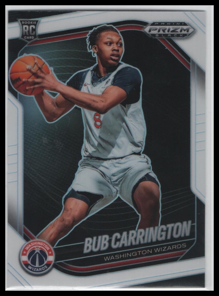 2024-25 Panini Prizm Black Bub Carrington Rookie White Prizm /175 #92 Wizards
