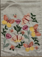 Wildflower Butterfly Spring Embroidered Table Runner Gold Thread 70x14