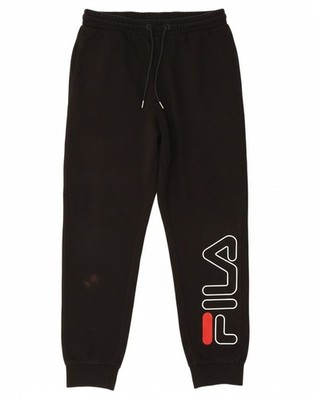 FILA Mens Graphic Tracksuit Trousers Joggers Small Black Cotton BQ28