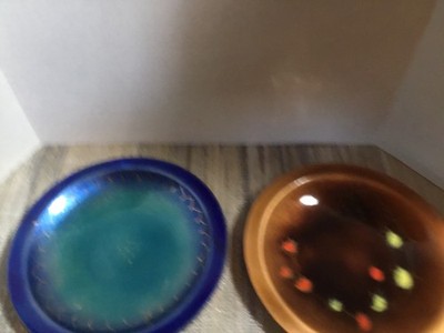 Vintage Gerte Hacker Enamel Art On Copper Dishes Mid Century Decor MCM Signed
