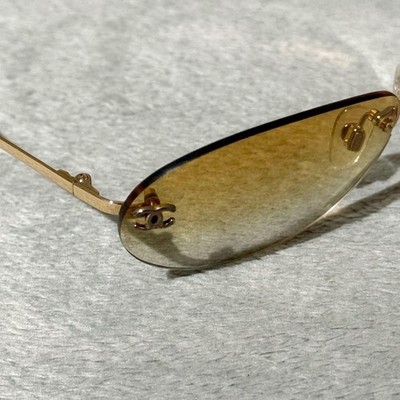 CHANEL 4013 Rimless Sunglasses Yellow Lens Coco Mark Logo Y2K