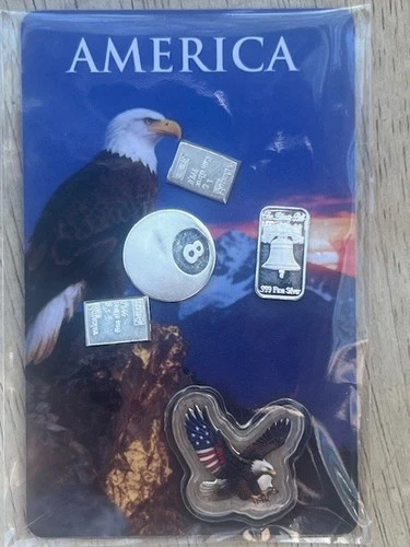 LOT of 5 x 1 Gram Silver Assorted rounds/Bars/Misc.  .999 Fine Silver ~ Mix