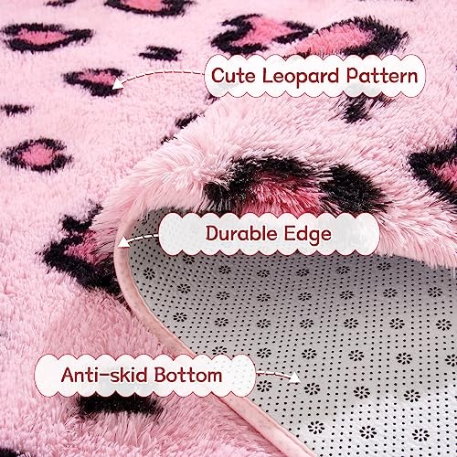 Pink Leopard Rugs, Soft Bedroom Rugs 4x6, Fluffy Living Room Rugs, Girls Room - Picture 6 of 6