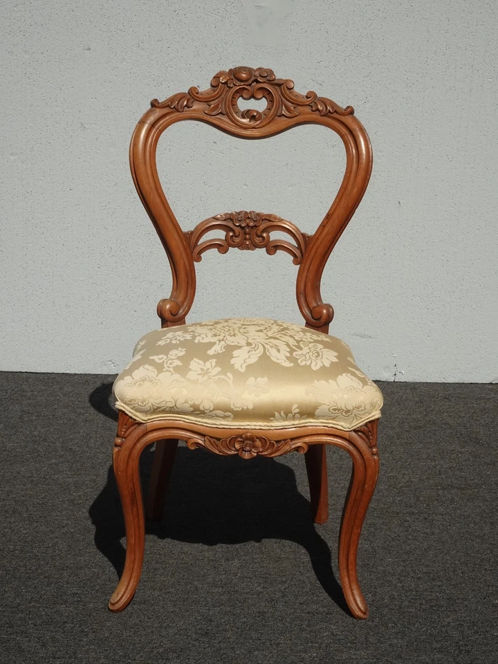 Винтажный викторианский французский деревенский стул с спинкой на воздушном шаре и резной рамой - Изображение 3 из 4