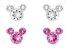 Disney Sterling Silver Pink  Silver Crystal Mickey Earring Set- NEW IN BOX