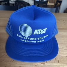 Vtg AT T Call Before You Dig Trucker Hat Snapback Blue Mesh Foam 80s 90s NOS
