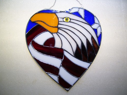 Stained Glass Eagle in a Heart (I Love America)Sun catcher (Real Glass) - Picture 4 of 7