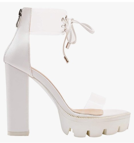 OLCHEE Women's Clear Ankle Strap Platform Sandals - Transparent Lace High Heels