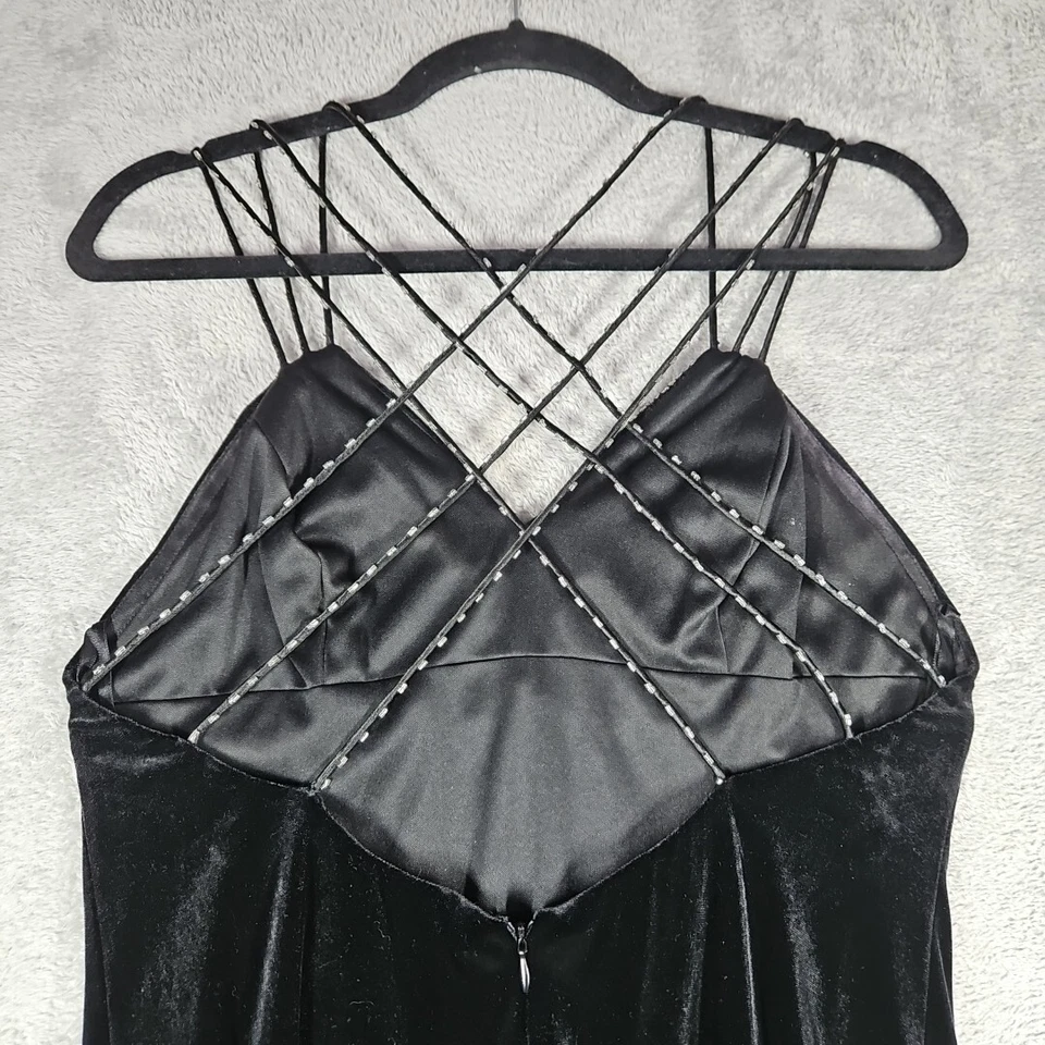 Maxi Vestido Formal Dave & Johnny By Laura Ryner Negro Terciopelo Cuentas Talla 5/6 Usado en Excelente Condición Foto 4 de 4