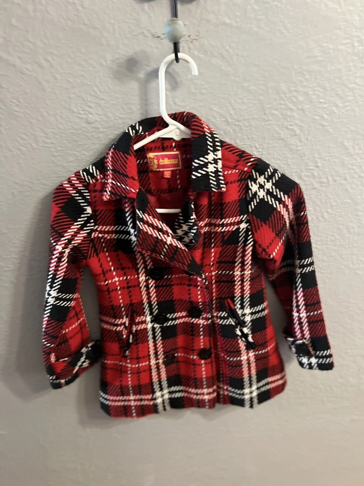 Dollhouse Outerwear Plaid Button Up Jacket Girls  Size 5/6 Red Black - Image 3 of 4