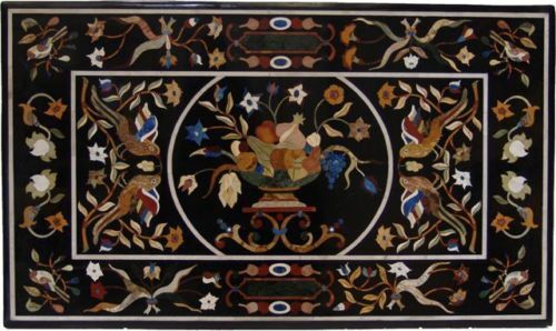 48-Inch Marble Table Top with Semi-Precious Stone Floral Inlay Design