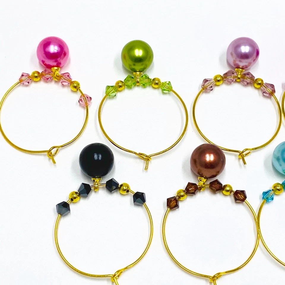 Marcador artesanal de cristal de copa de vino con cuentas de bola de arco iris 10X 629 Foto 4 de 4