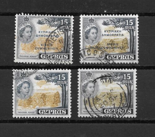 Cyprus 1955 and 1960 15m SG 177 & 192 aa & a 4 Stamps Different Colours Error