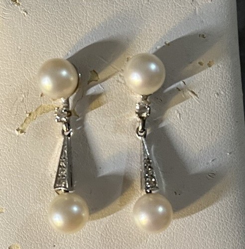 Ohrhänger Diamant & Perle 14 Karat Weißgold