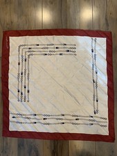 VINTAGE 26" X 26" SILK Designer ETIENNE AIGNER SCARF RED WITH BELTS CHARMS Logo