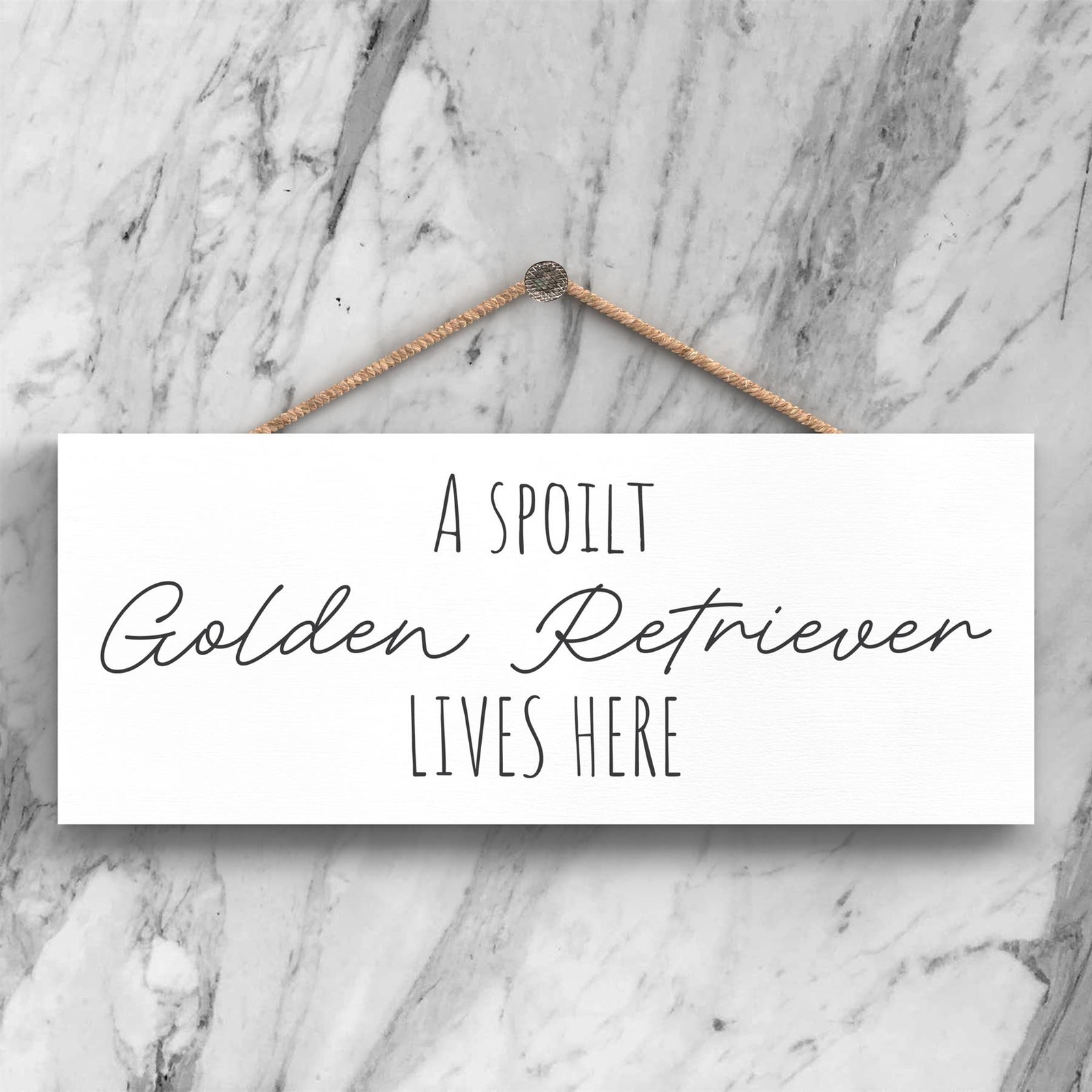 Spoilt Golden Retriever Lives Here Humorous Typography Long Wooden Plaque