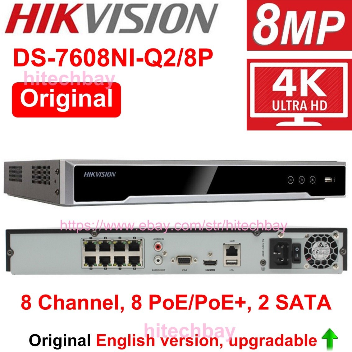 Original Hik DS-7608NI-Q2/8P 8CH 8PoE 4K NVR 1U 2HDD 8MP