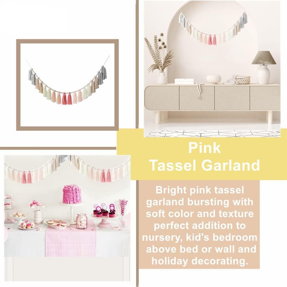1 Pcs Wood Boho Party Decorations Wool Bead Garland Colorful Decor Baby