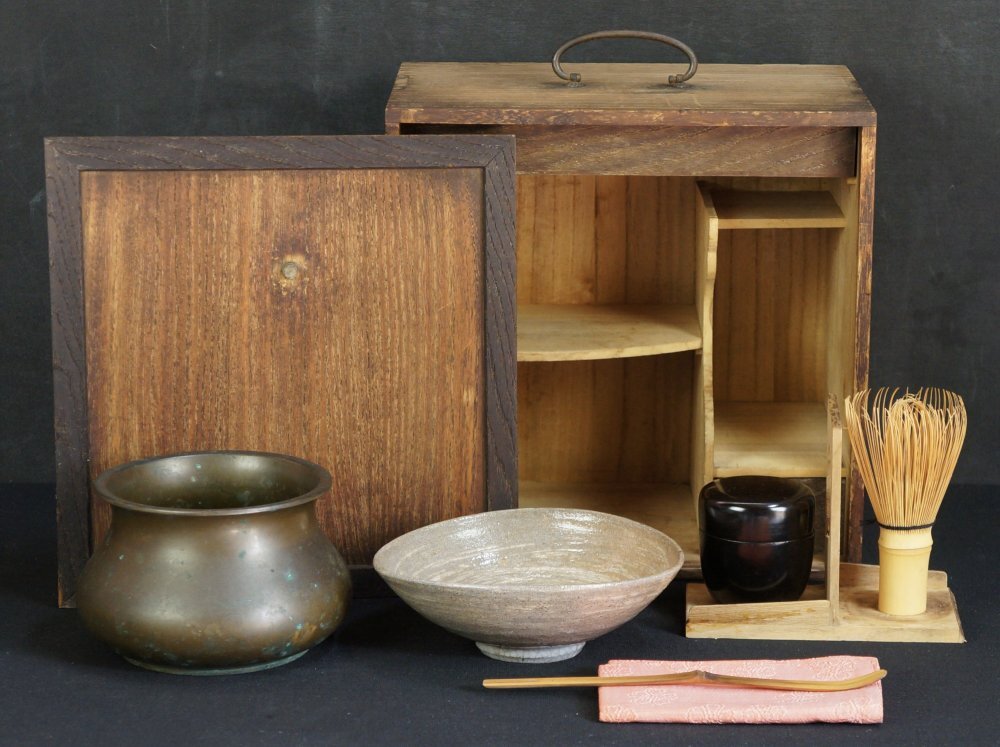 Caja de té geen vintage Cha-bako Japón Chawan 1930 horno artesanal