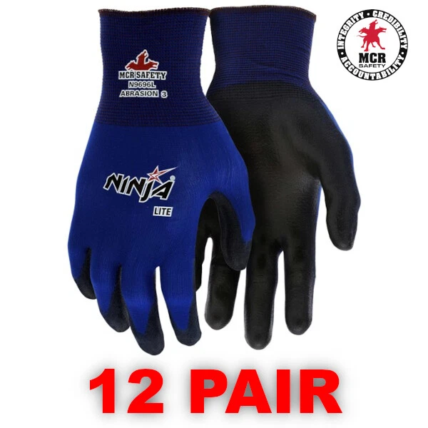 MCR Safety N9696 Ninja Lite Polyurethane Nylon Coated Work Gloves (12 PAIR)