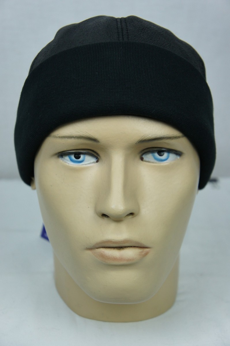 Black Shearling Leather Fur Knit Beanie Cuff Round Bucket  display picture 1