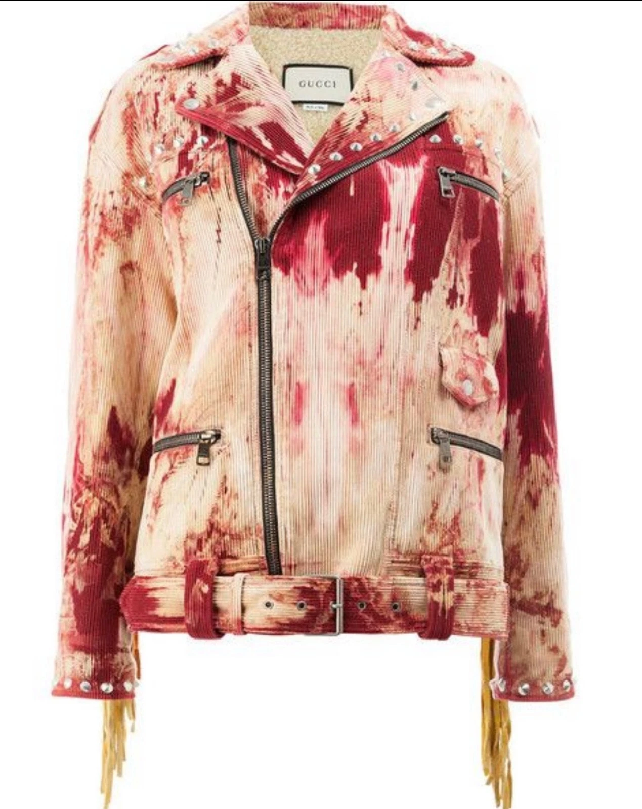 Giacca biker pelle velluto a coste rosso panna Gucci 14K nuova 2017 36 38 2 4 cappotto S M