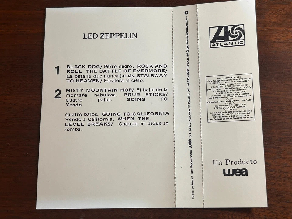 LED ZEPPELIN Led Zeppelin IV 1981 MEXICO CASSETTE Psych Jimmy Page Robert Plant - Image 4 of 4
