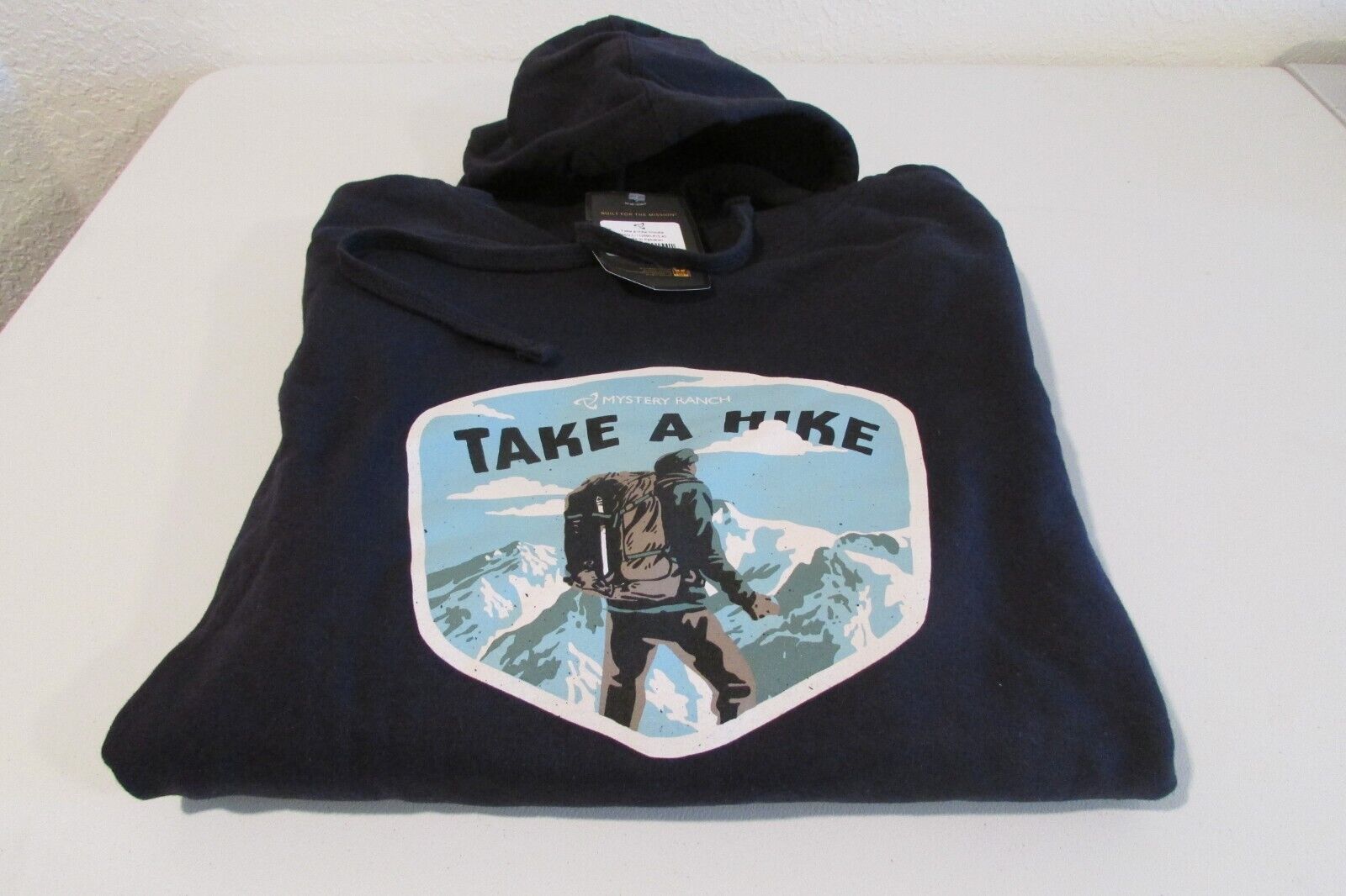 Mystery Ranch Take A Hike Hooded Sweatshirt, Large, Navy Blue New with Tags