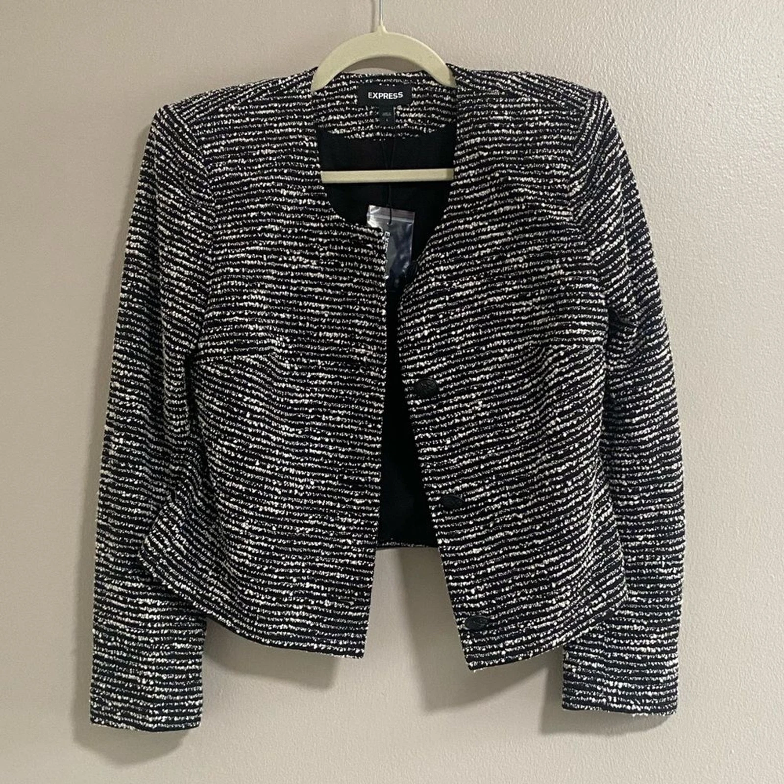 NEW Express Black White Tweed Cropped Jacket Size Small