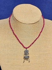 YVONE CHRISTA Collana di Perline Granato Rosso 3D Argento Sterling SEDIA Ciondolo RARA