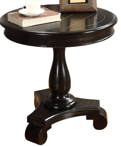 Rene Round Wood Pedestal Side Table, Black - Picture 5 of 6