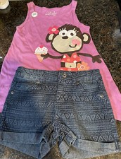 NWT - Girls Arizona Print Shortie Denim Shorts Purple Monkey Tank Size 5