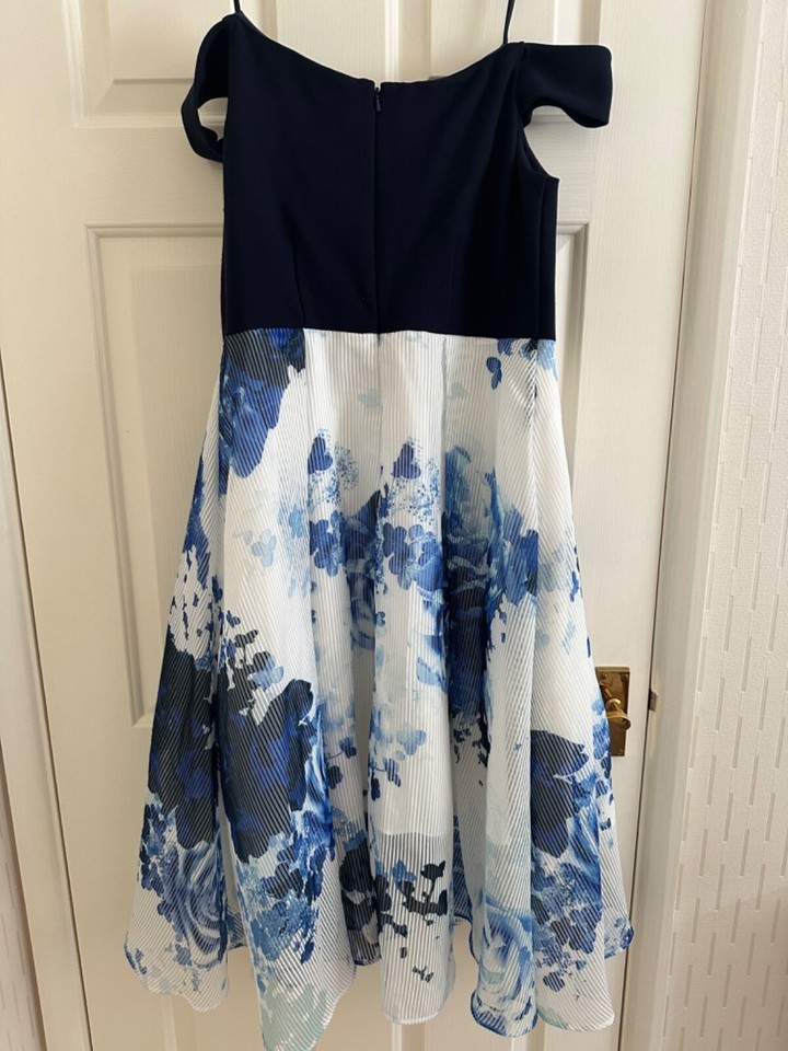 COAST Navy/White, midi, off shoulder floral dress Size 16 eBay