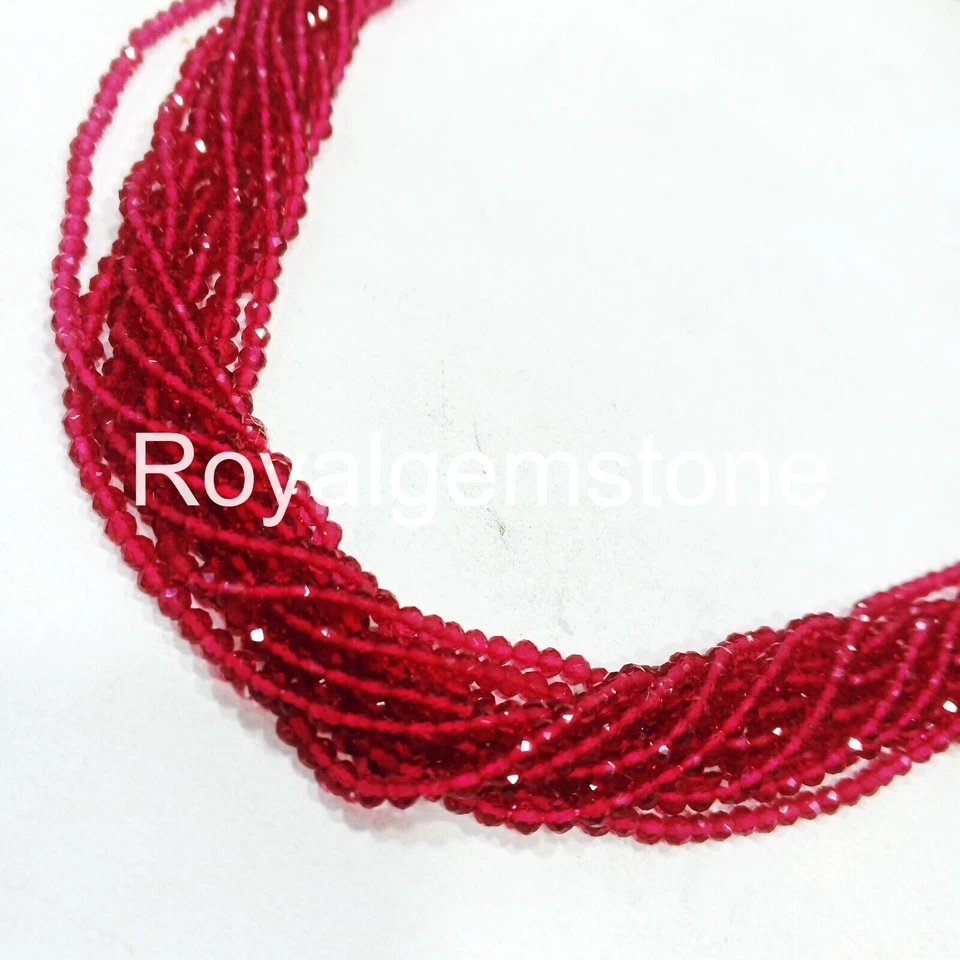 Venta al por mayor Lote de cuentas de rubí, cuentas sueltas redondas facetadas artificiales 2 mm 10" hebra Foto 4 de 4