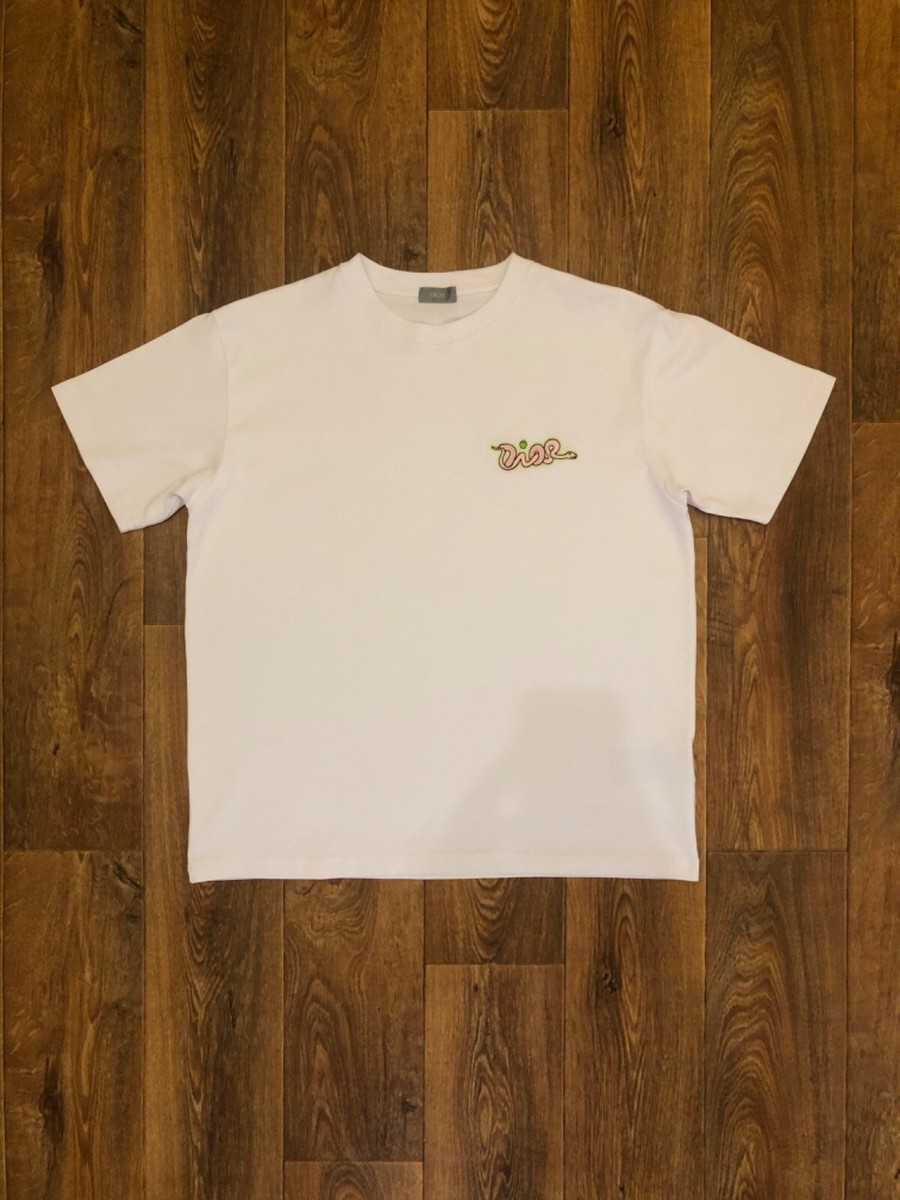 Dior and KAWS T-Shirt with Embroidered Logo – White, Size L
