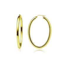 Oval 3mm Square-Tube Hoop Earrings in Gold Plated Sterling Silver, 25mm