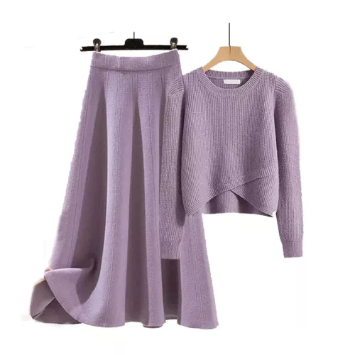 Skirt Set Pullover Sweater Skirt Women's Winter 2 Piece Sweater Autumn Set Skirt - Picture 6 of 14