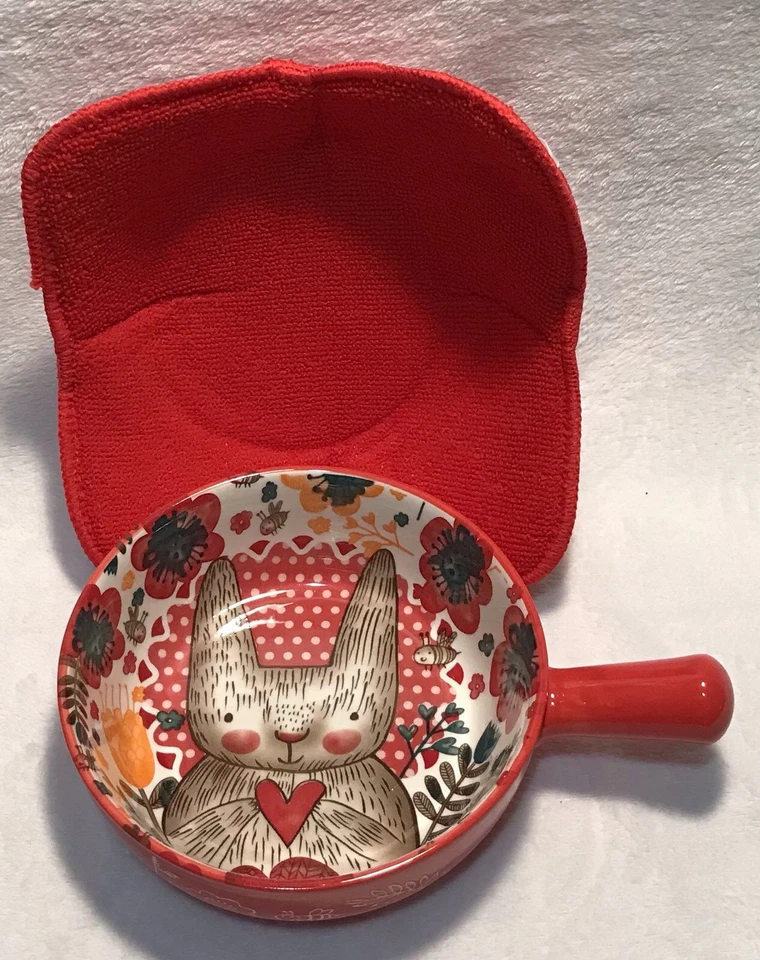 Cuenco de sopa Nordic Bunny con mango más soporte para olla roja audaz - encanto de cerámica Foto 4 de 4