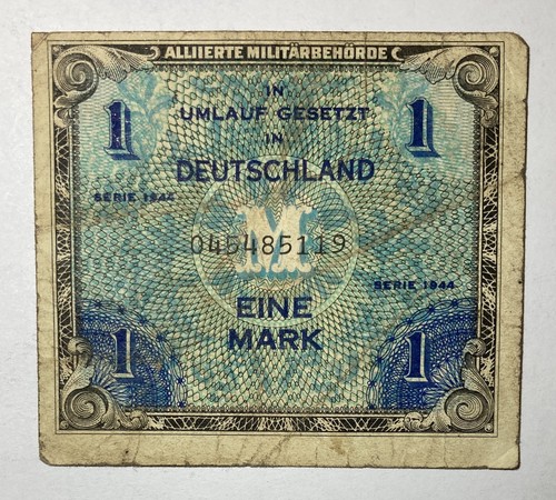 German Currency: 1944 Germany 1 Mark Allied Military Authority Note
