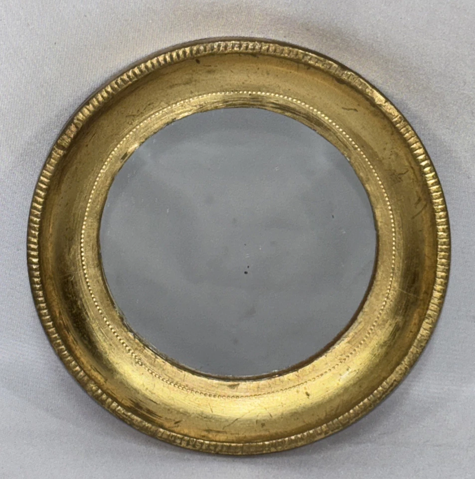 Espejo de pared vintage florentino italiano pequeño redondo dorado madera dorada miniatura Foto 2 de 4