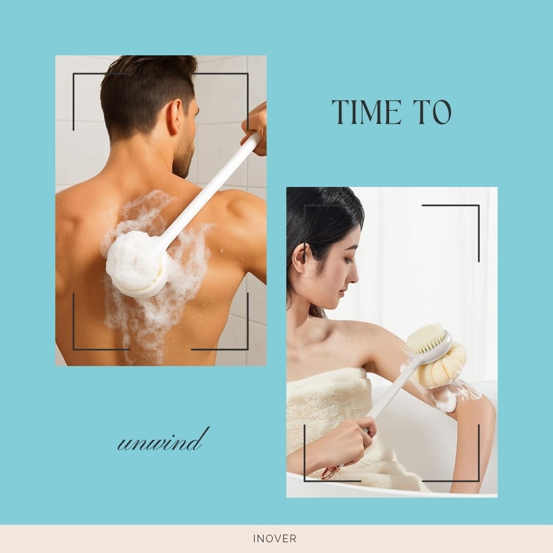 İNOVER 3 in1 Long Handle Shower Sponge Brush Set,Body Brush,Leg Brush,Bath Spon