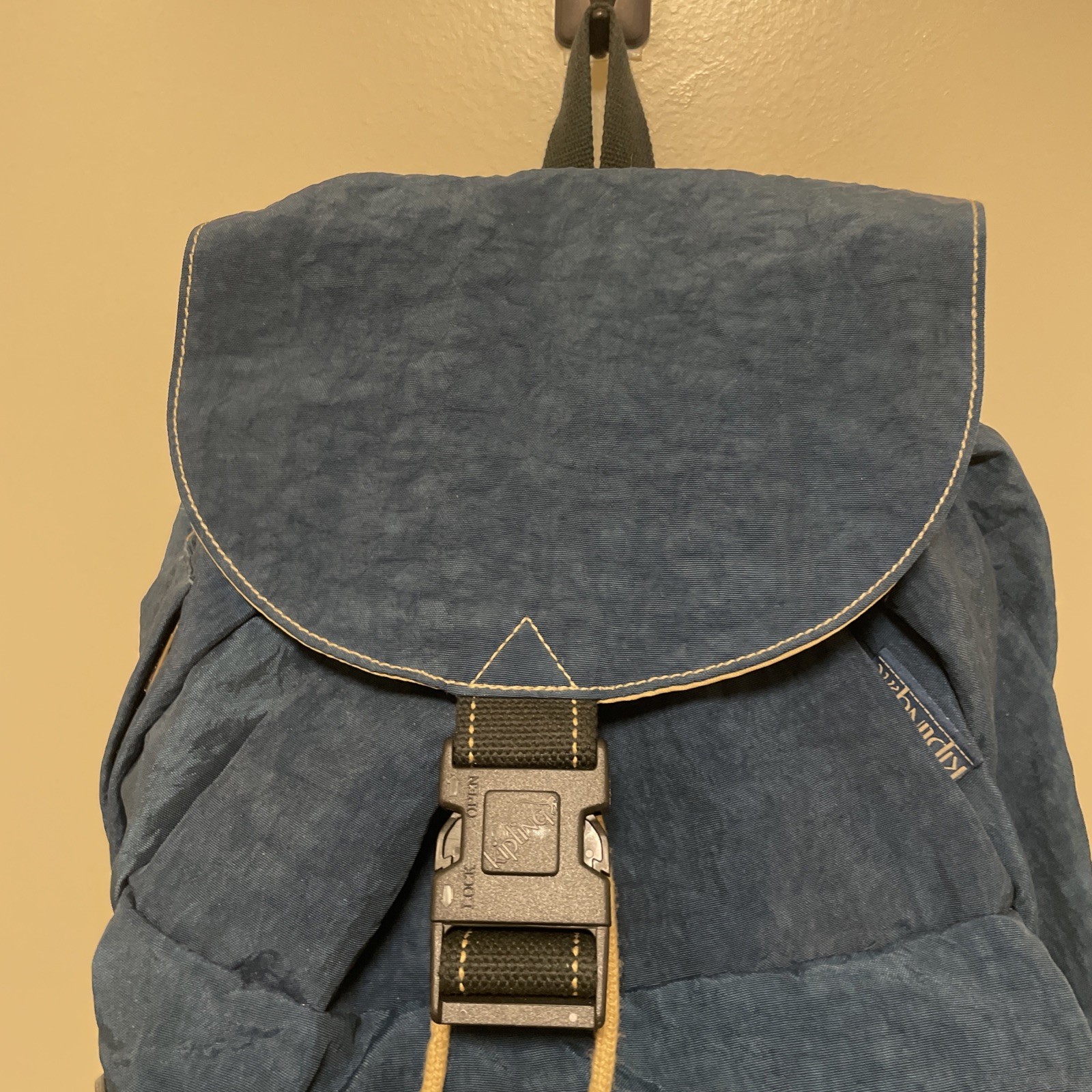 Kipling Y2K Backpack Blue Drawstring Side Zip Wat… - image 5