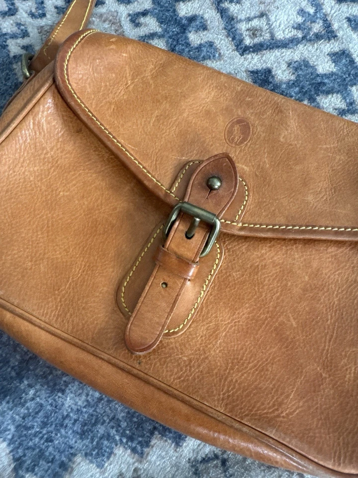 Polo Ralph Lauren Vintage Leather Crossbody Satchel Bag Tan Brown Buckle Flap - Image 3 of 4