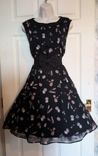 Dorothy Perkins chiffon style Retro 50s Flared Skater Dress & bow belt sz 16