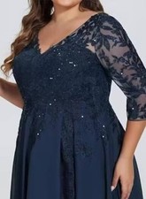 Women's Navy Blue Sequined Mother Of The Bride Gown Dress Size 16