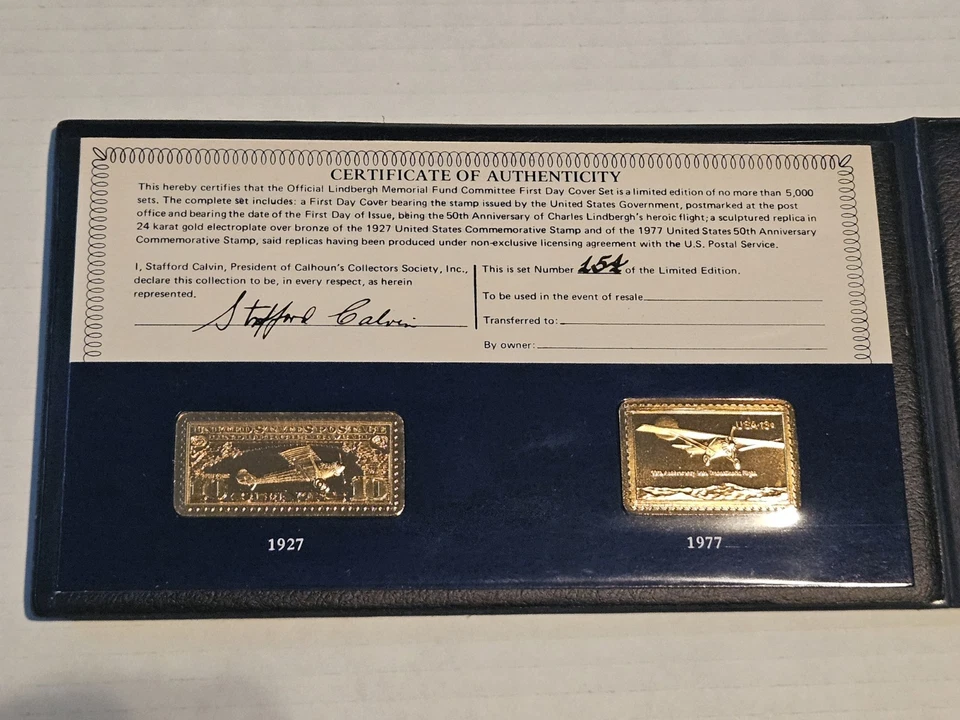 Juego de cubierta Lindbergh 1977 primer día electroplata de oro de 24 quilates sobre bronce... Foto 4 de 4