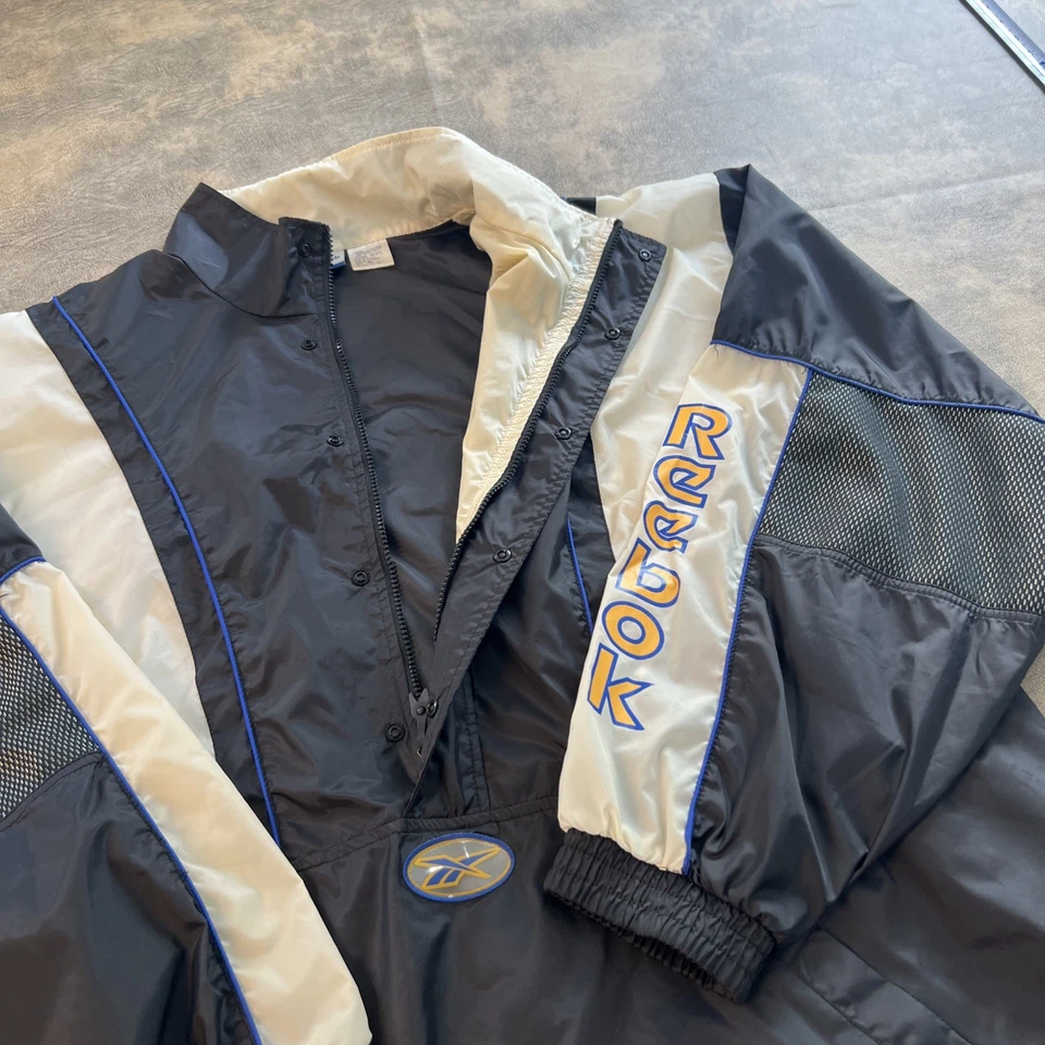 Vintage REEBOK Jacket Men’s XL Black 90s 1/2 Zip Windbreaker - Image 3 of 4