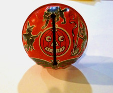 Vintage Halloween Tin Rattle Noisemaker Kirchhof- Witch Cat Bat