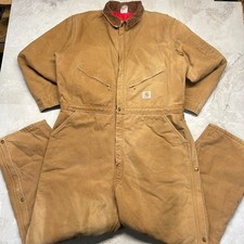 Carhartt Vintage Coveralls Brown Mens 42R 2XL USA Union Made Duck Canvas Quilt